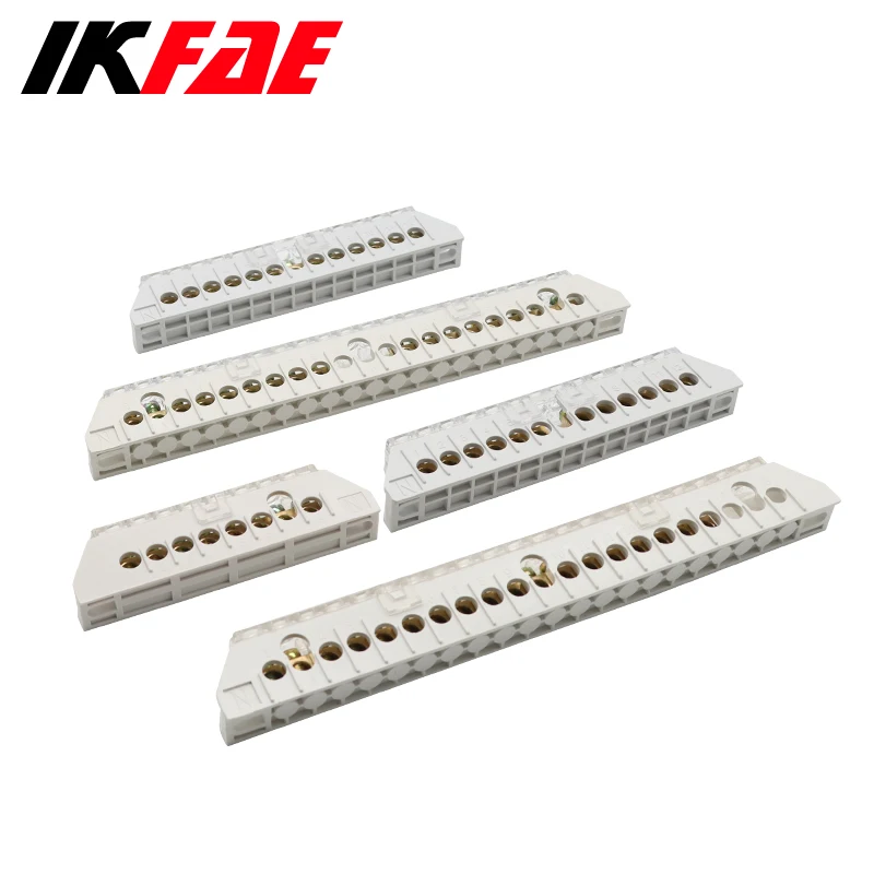 IKFAE Terminal block 6X9MM 8/12/18/6+6/9+9 holes Brass Strip Zero Wire Brass Terminal Distribution Cabinet Zero Earth Row