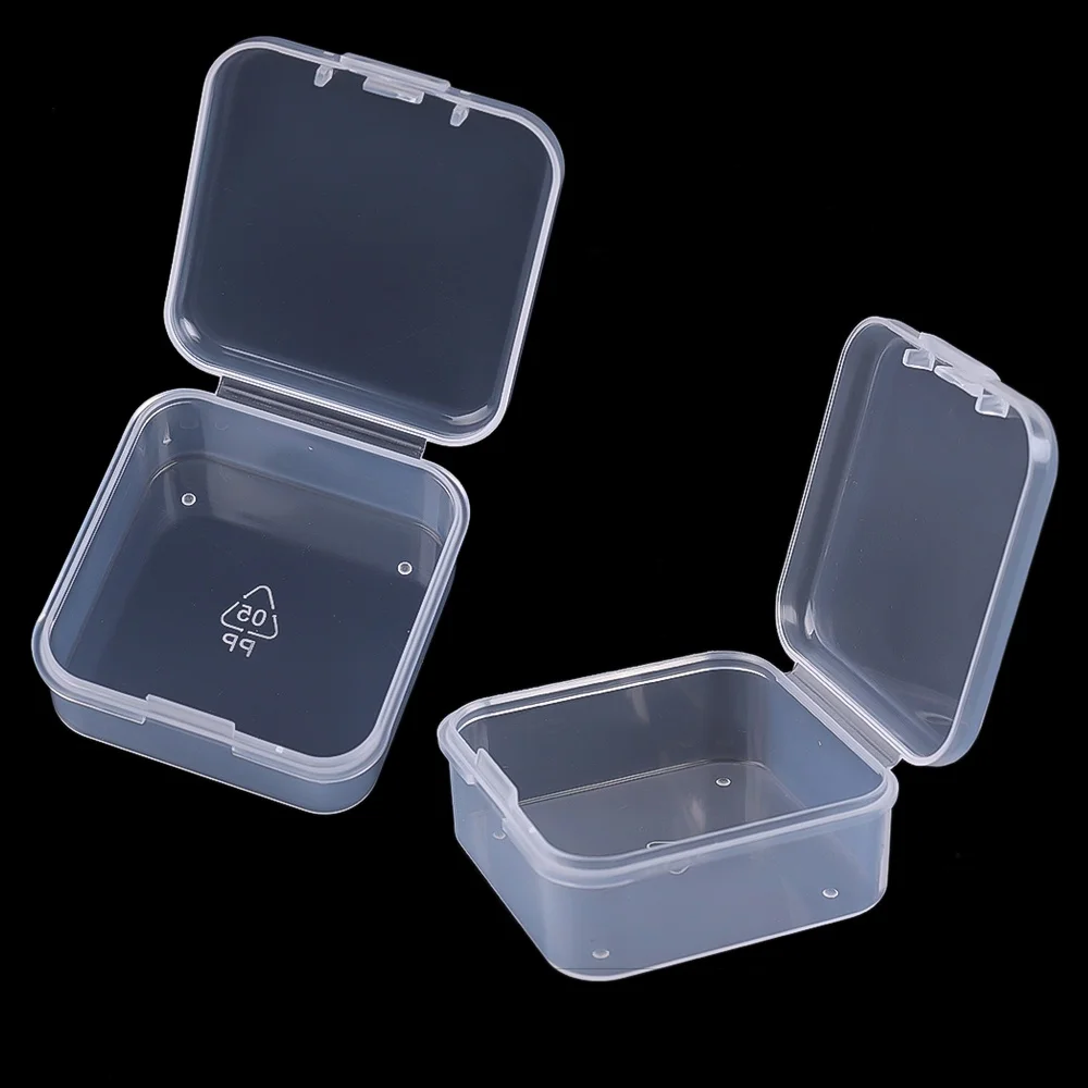 Mini Clear Plastic Storage Box Containers with Lids Empty Hinged Boxes for Beads DIY Craft Jewelry Packaging 4.3*4.3*2cm