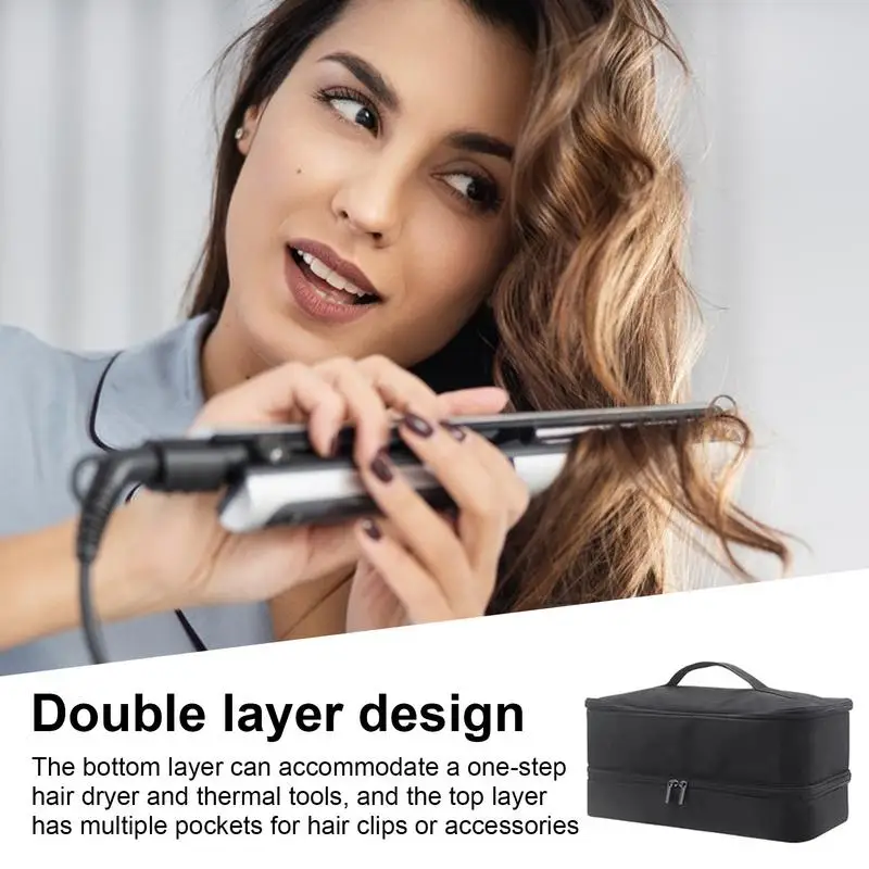 Portable Hair Dryer Case Waterproof Large Capacity Hair Curler Bag Double-Layer for Hair Dryer Curling Iron Hair Styling Tools