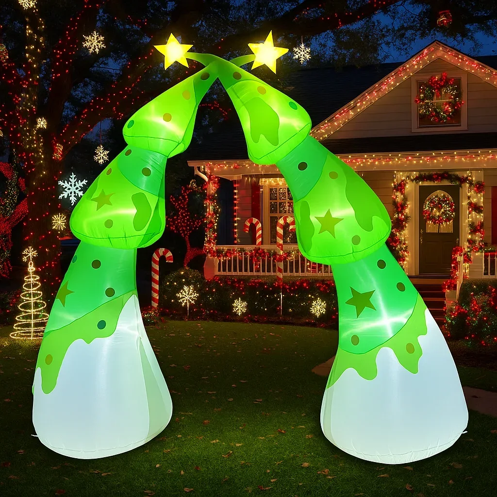 Árbol de Navidad inflable de 2,7 M/8,8 pies, arco, luces LED de estrellas, decoraciones para el hogar, juguetes, patio, adornos navideños, decoración de iluminación