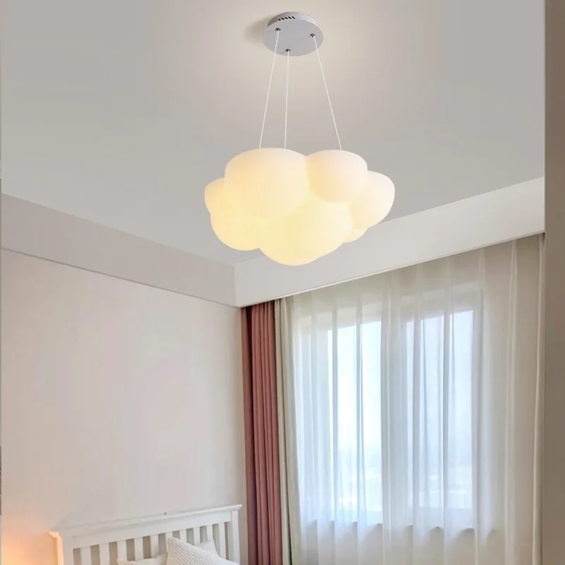 Modern Minimalist White PE Cloud Single LED Pendant Lamp Children's Bedroom Decoration Indoor Stepless Dimming Lighting Fixture