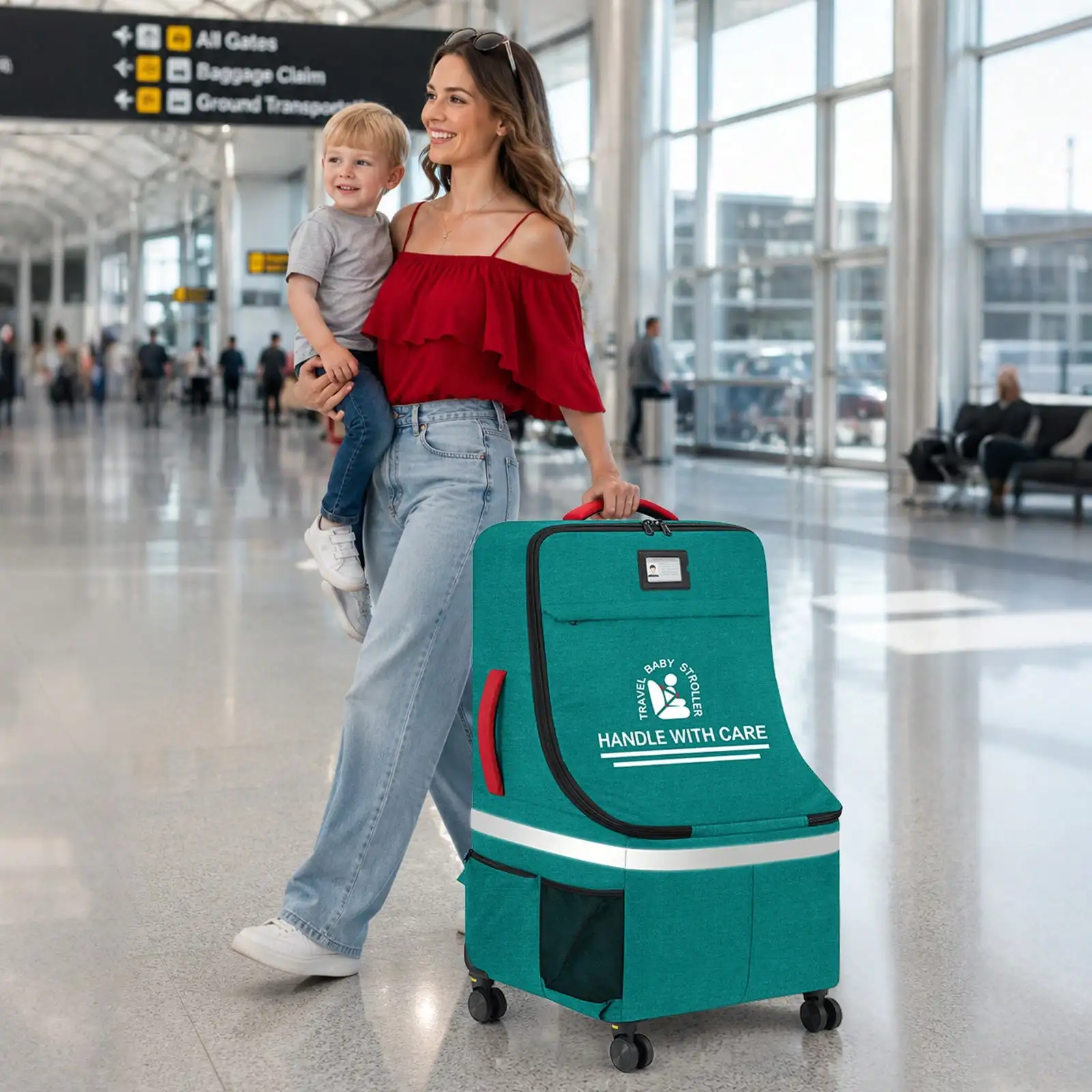 Padded Car Seat Travel Bag For Airplane With Spinner Wheels Duty Carseat Backpack For Air Travel Large Rolling Airport Gate Check Bags Fits Car Seats