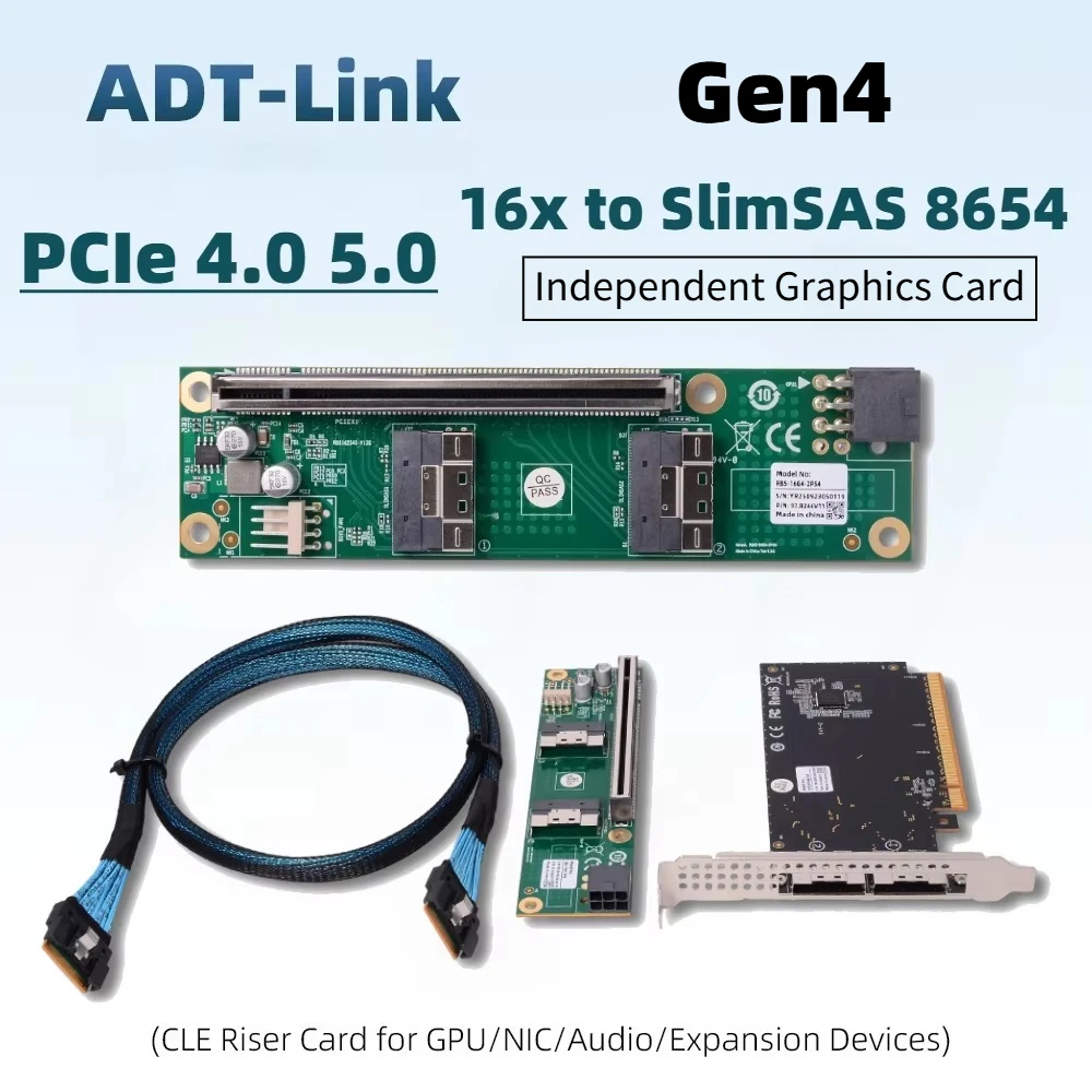 PCIe 4.0 5.0 16x zu MCIO Split Riser Karte SlimSAS SFF8654 Adapter Backplane Unabhängige Grafik Externe Erweiterung X8/X16 Split