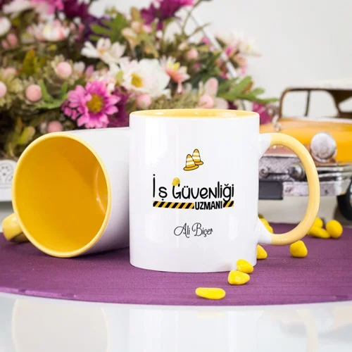 Personalized yellow color business safety expert mug cup