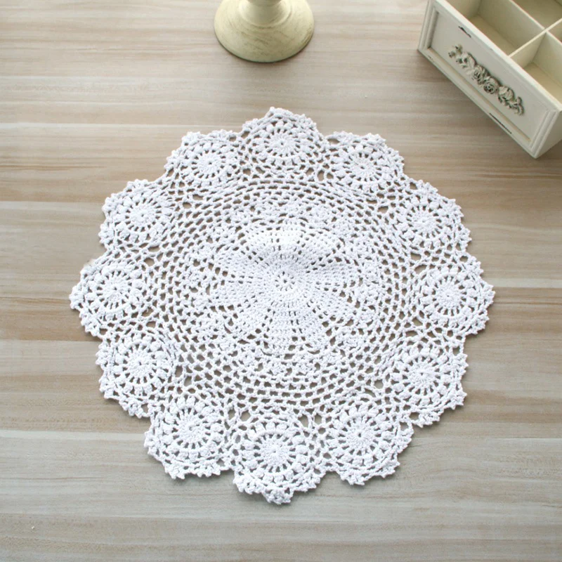 Round Hand Crocheted Doily Vintage Cotton Crochet Table Place Mat Wedding Napkins Cloth Lace Placemats Decorative