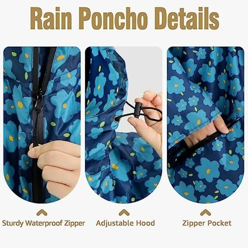 Hooded Rain Poncho Jacket Coat Waterproof Rain Poncho Lightweight Reusable Hiking Hooded Coat Jacket for Outdoor Activities