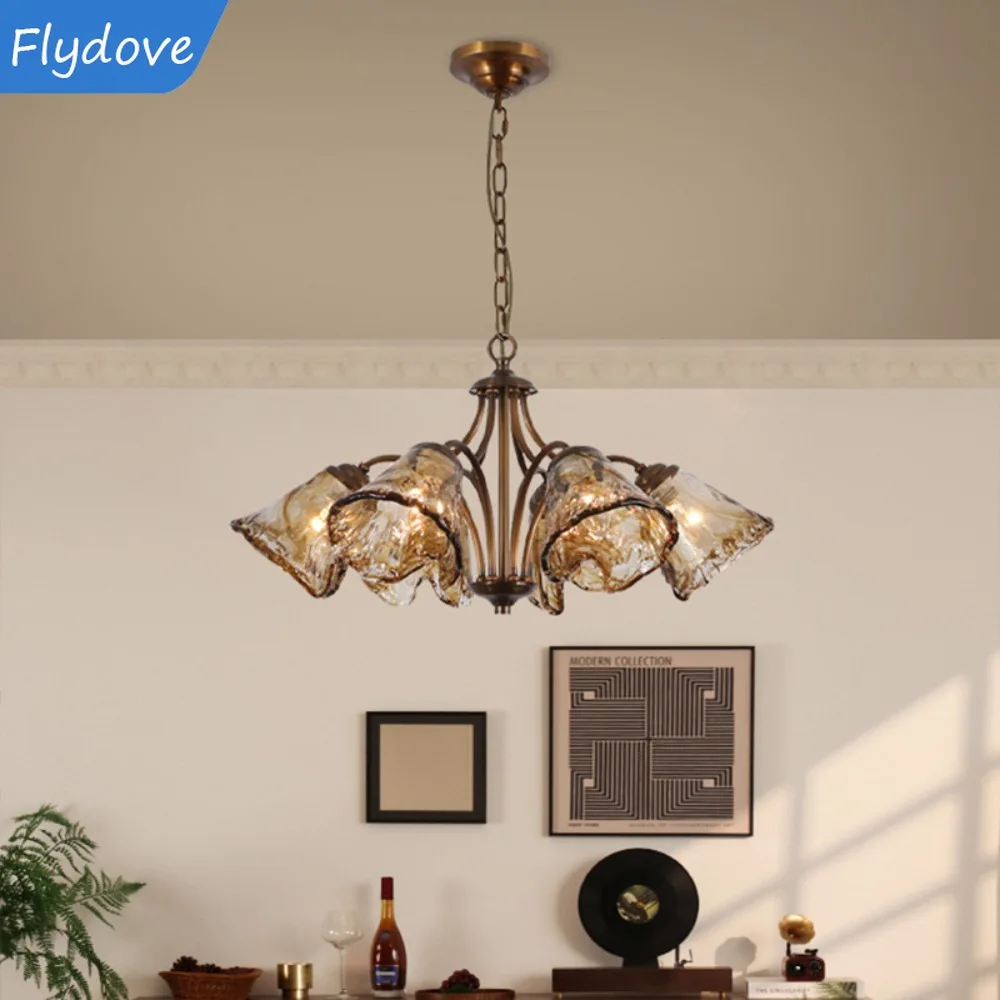 Copper Chandelier For Living Room Bedroom Dining Room Kitchen Villa Luxury Retro Style Art Smoked Glass Lamp Brown Pendant Light