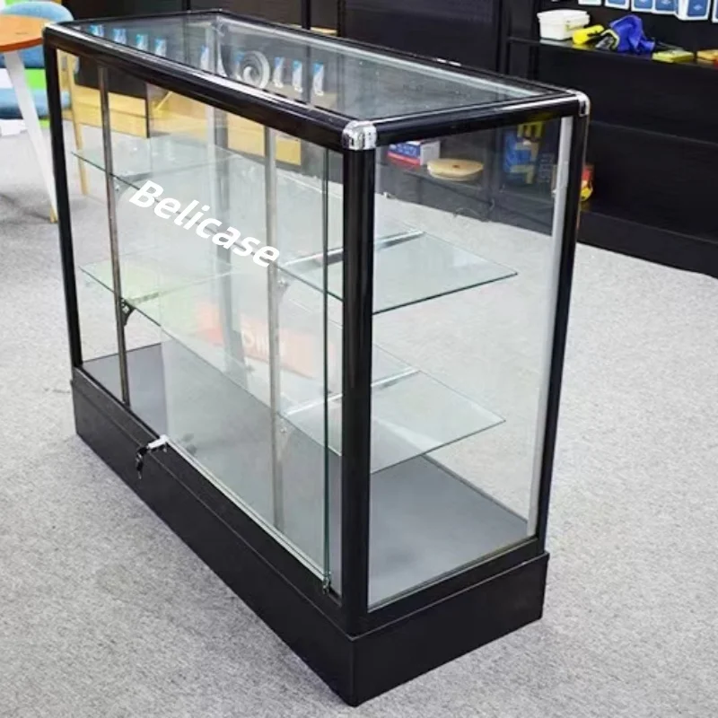 (Customized) hot sale glass counter Display Mobile shop smoke shop showcase with light aluminum frame showcase glass display