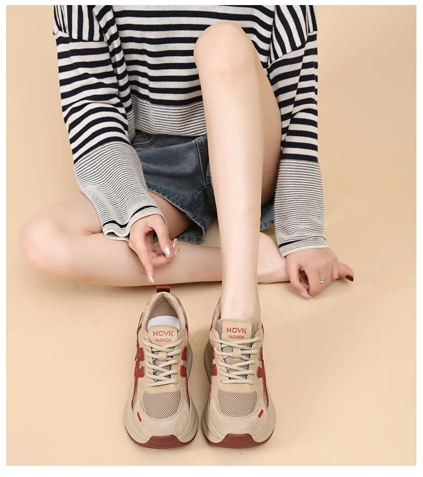 New Arrival 2026 Spring Chunky Sneakers Women's Thick Bottom Casual Mesh Shoes 8CM High Platform Breathable Sports Dad Shoes