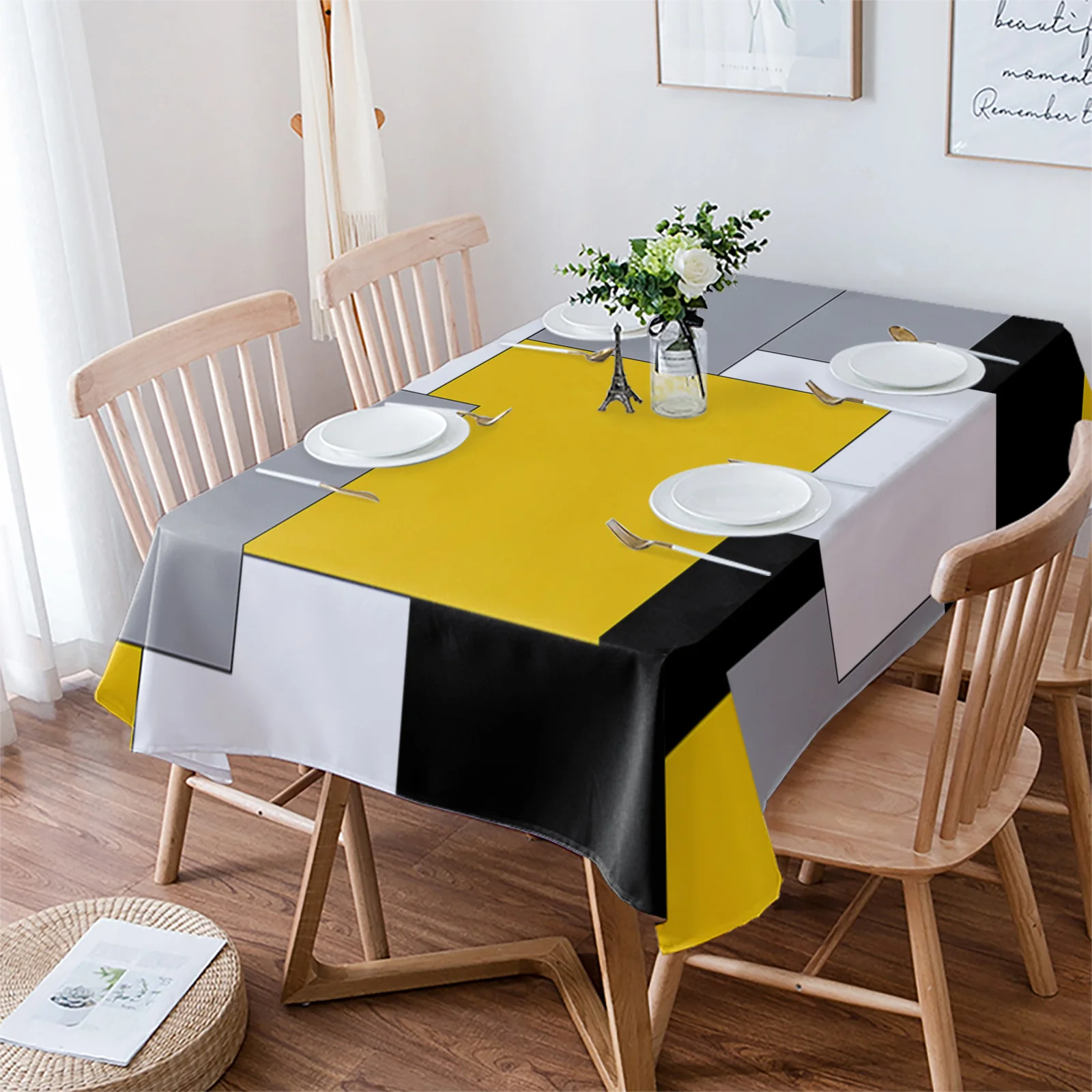 Yellow Mosaic Color Abstract Art Wedding Party Table Cloth Waterproof Oilproof Dining Table Cover Kitchen Home Decor Tablecloth