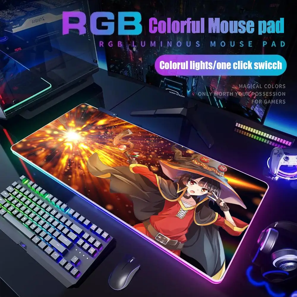 

Konosuba Megumin Mouse Pad Gamer Rgb Desk Mat Back Light Led Mousepad Setup Gaming Accessories Deskmat Big Mousepepad Backlight