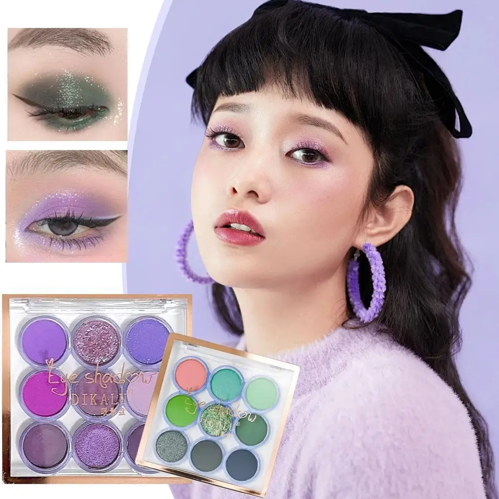 Encantador paleta de sombra 9 cores, roxo, retro, azeitona, pó fosco, longo, brilho, verde, impermeável, cosméticos de longa duração, j8h0