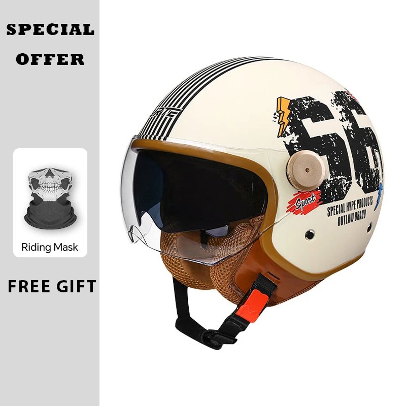 

Vintage Semi-open Helmets Men Women DOT ECE Open Face Helmets Motorcycle Accessories Cascos Para Motos 3/4 Open Half Helmet