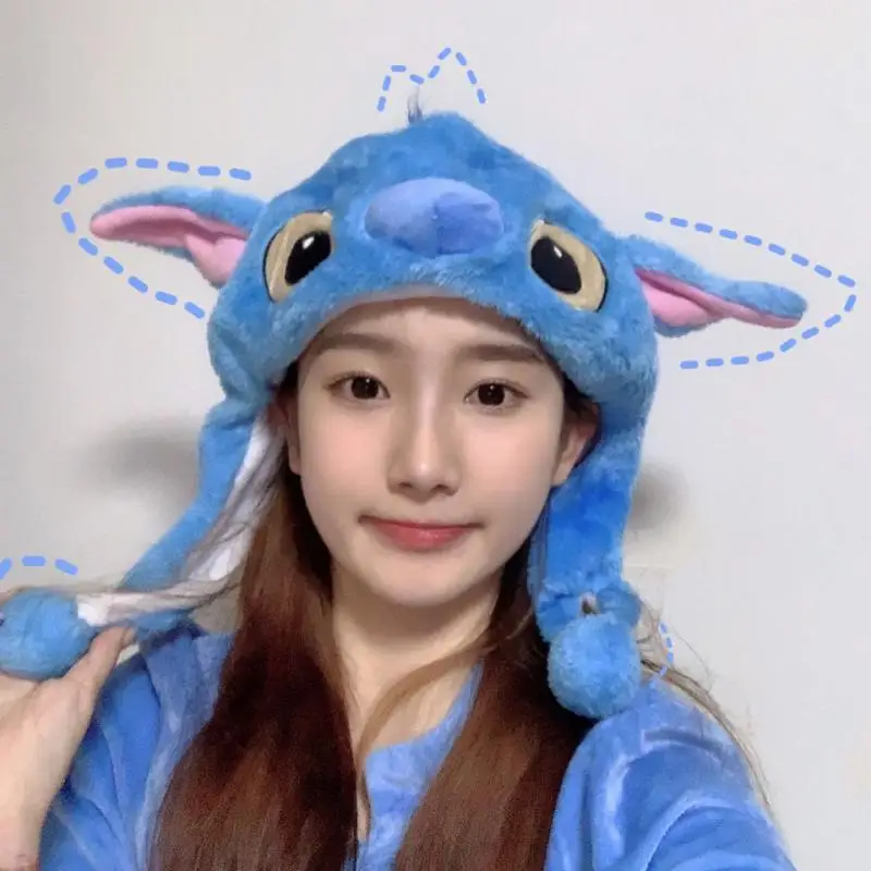 Miniso-Sombrero de felpa Kawaii Stitch para niña, gorro de Anime Cinnamoroll, mantiene el calor, azul, se motiva cuando pellizques las orejas,