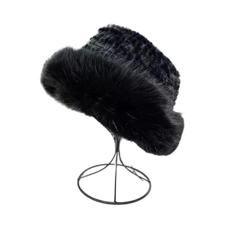 

652F Thicken Plush Bucket Hat for Woman Windproof Faux Furs Designed Bucket Hat Adult Teens Winter Keep Warm Fisherman Cap