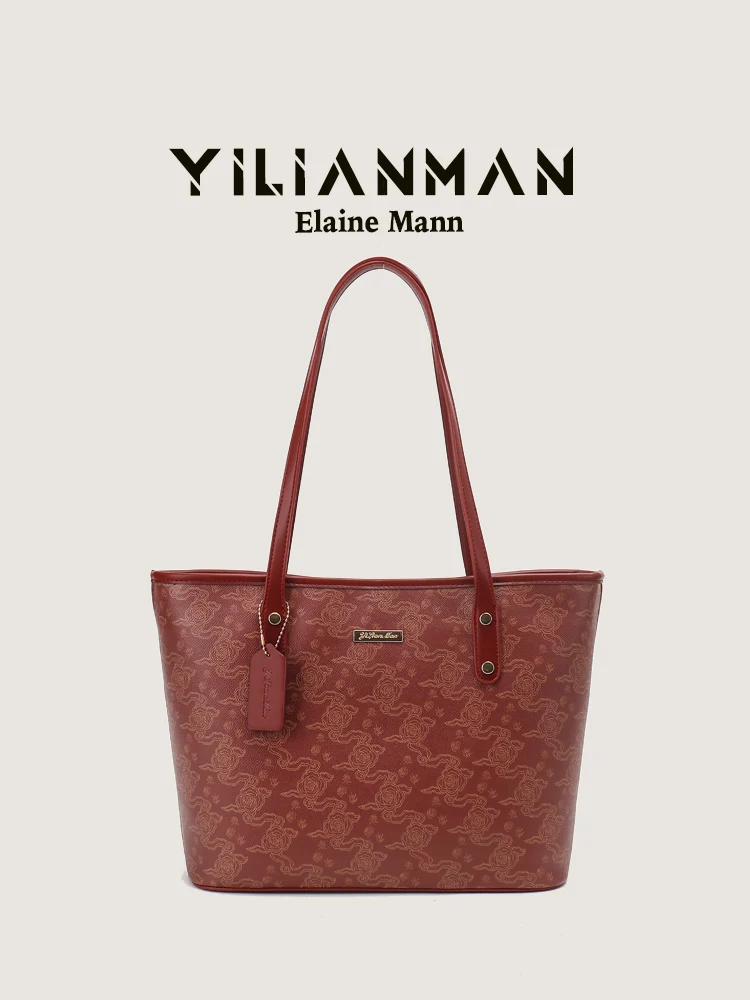 Elegant Commuter Tote Bag Large Capacity Single Shoulder Handbag Women's Fashion Original Design Red Wedding Bag by Ilaman