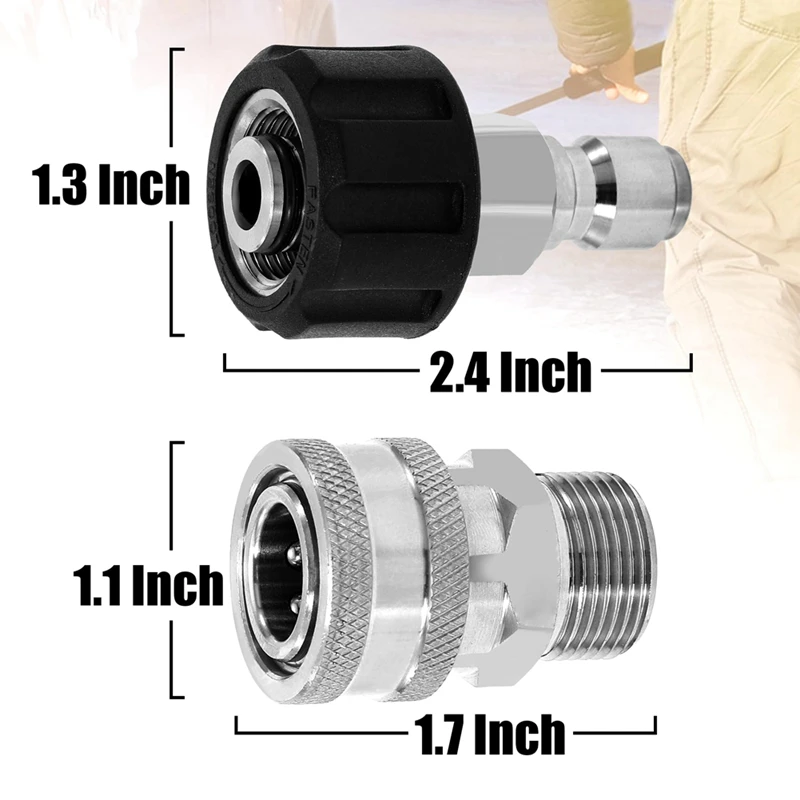 4Pcs Pressure Washer Adapter Set, Quick Connect Kit, M22 14mm to M22 Metric Fitting, Stainless Steel-A07G