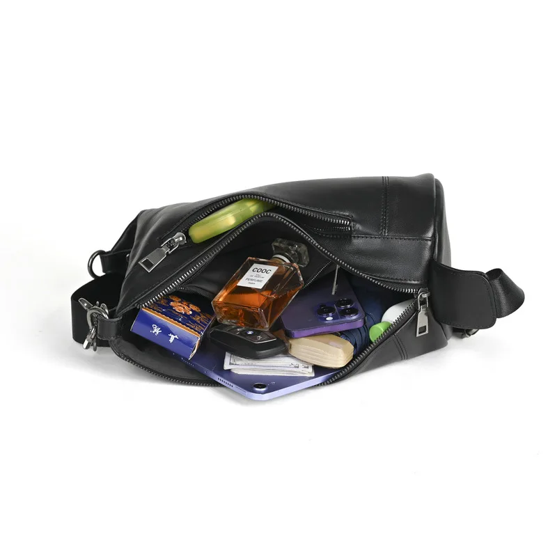 LD-Men's Top Layer Cowhide Single Shoulder Cowhide Retro Crossbody Bag Casual Versatile Leather Cylindrical Bag