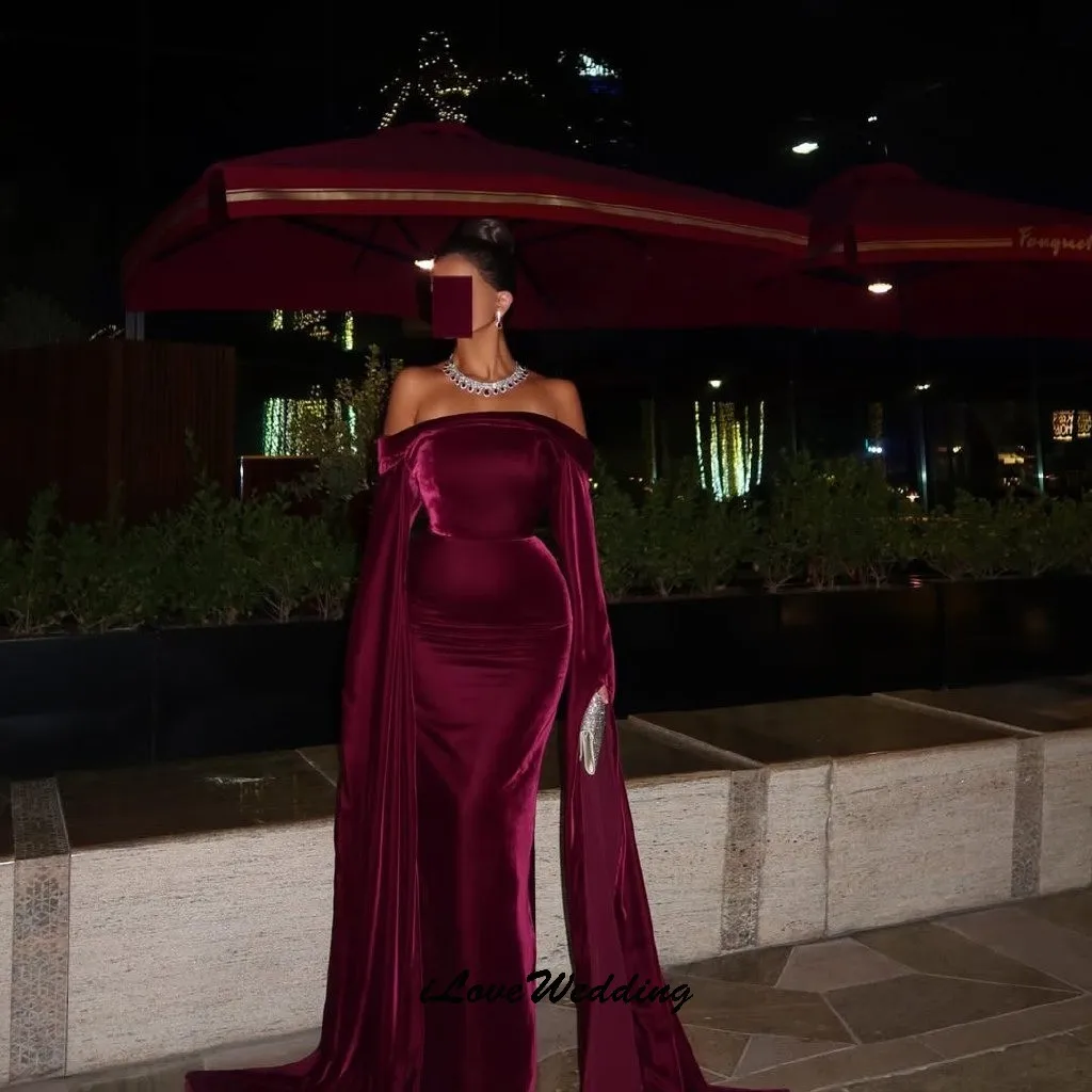 

Fuchsia Off The Shoulder Evening Dresses 2025 Mermaid Elegant Women Party Dress Long Sleeve Formal Gowns For Women Floor Length