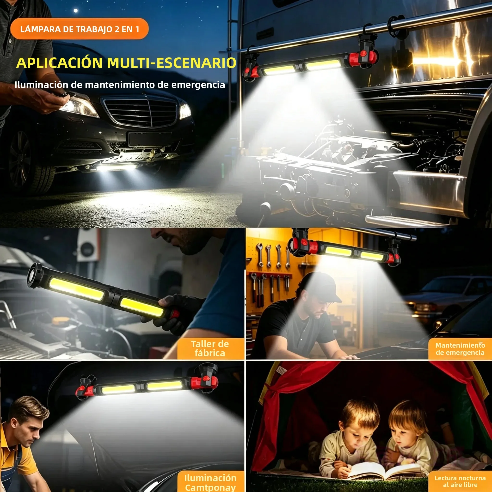 3000LM 2-in-1 Magnetic Work Light | 5200mAh Rechargeable Under Hood Light with Hooks | Ideal for Car Repair, Garage, Workshop