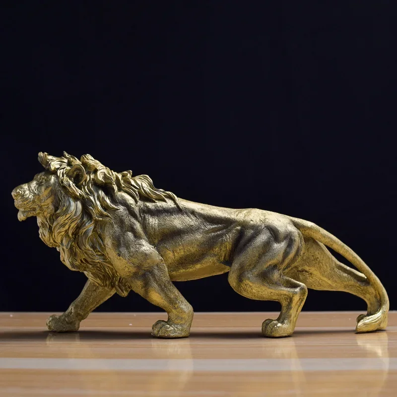 Golden Lion King Resin Statue Ornaments Home Decoration Office Desktop Animal Statue Room Decoration Sculptures and Figurines