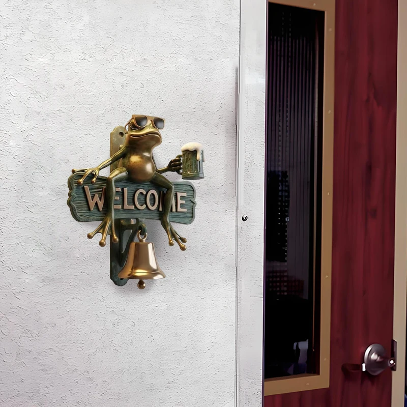 Chill Frog Welcome Doorbell Sign Hand Painted Beer Drinking Frog With Sunglasses Resin Outdoor Decor Gift