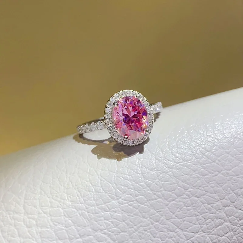 NKHOG 1/2/3/5CT anello Moissanite ovale rosa S925 argento Sterling 18K placcato donne fedi nuziali di lusso regali gioielli testati Pass