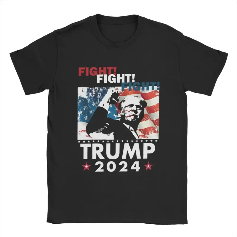 

Fight Fight Fight! Trump 2024 Men's T Shirts Assassination Attempt Novelty Tees Short Sleeve Round Collar T-Shirt Cotton Summer