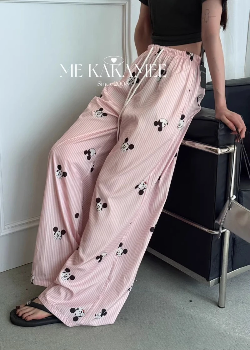 2025 Korean Style High Waist And Thin Cartoon Wide-leg Pants Versatile Age-reducing Floor Casual Loose Thin Trousers For Women