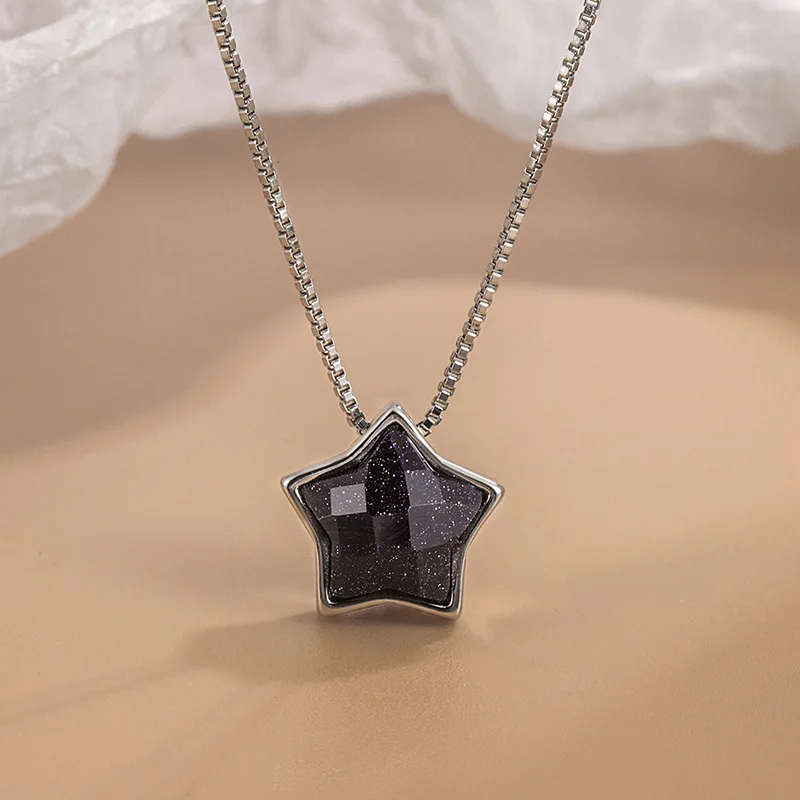 KOFSAC Trendy Crystal Purple Sand Star Pendant Necklace For Women Simple 925 Sterling Silver Jewelry Lady Clavicular Chain