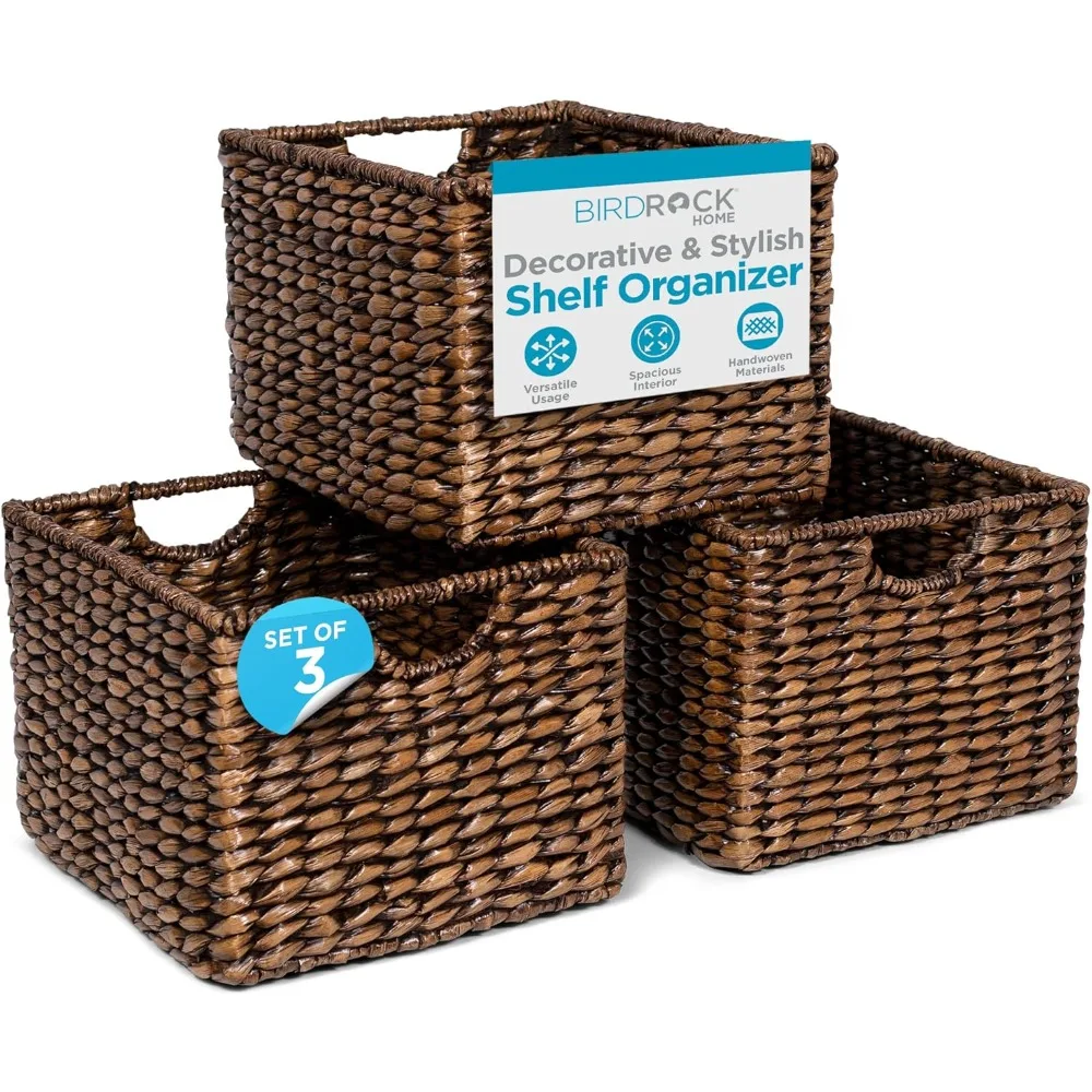 

Storage Shelf Organizer Baskets with Handles - Handwoven Seagrass Wicker Basket for Pantry, Living Room