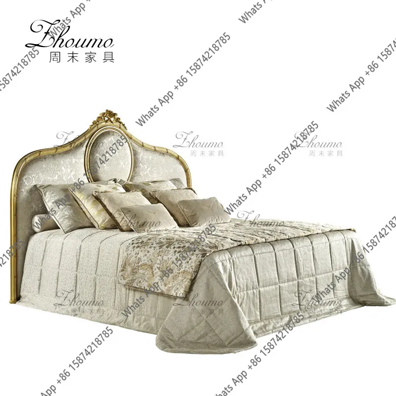 French light luxury carving master bedroom solid wood double bed American retro simple velvet printed single bed