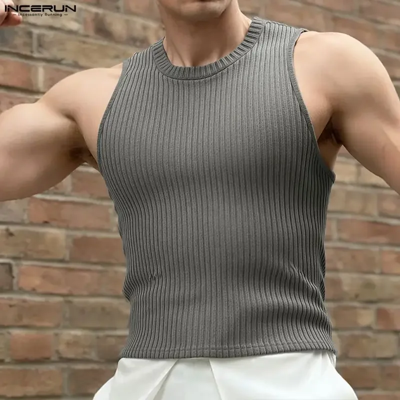 INCERUN Herren Tanktops Einfarbig O-Ausschnitt Ärmellos Gestrickte Männerwesten Sommer Streetwear 2026 Mode Lässige Oberteile Herrenbekleidung