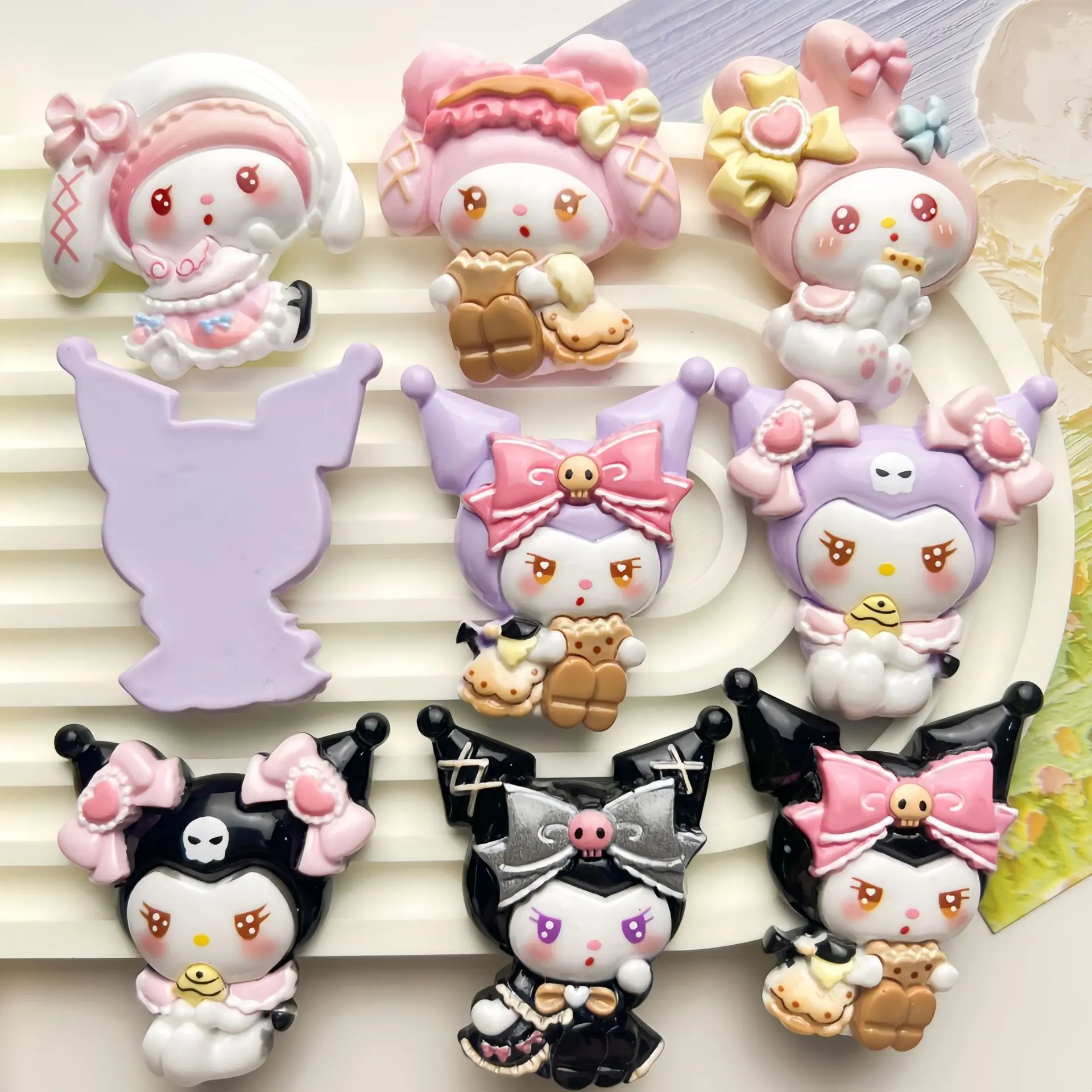 2pcs miniso cute sanrio kuromi melody cartoon resin flatback cabochon per gioielli fai da te che fanno materiali artigianali fatti a mano