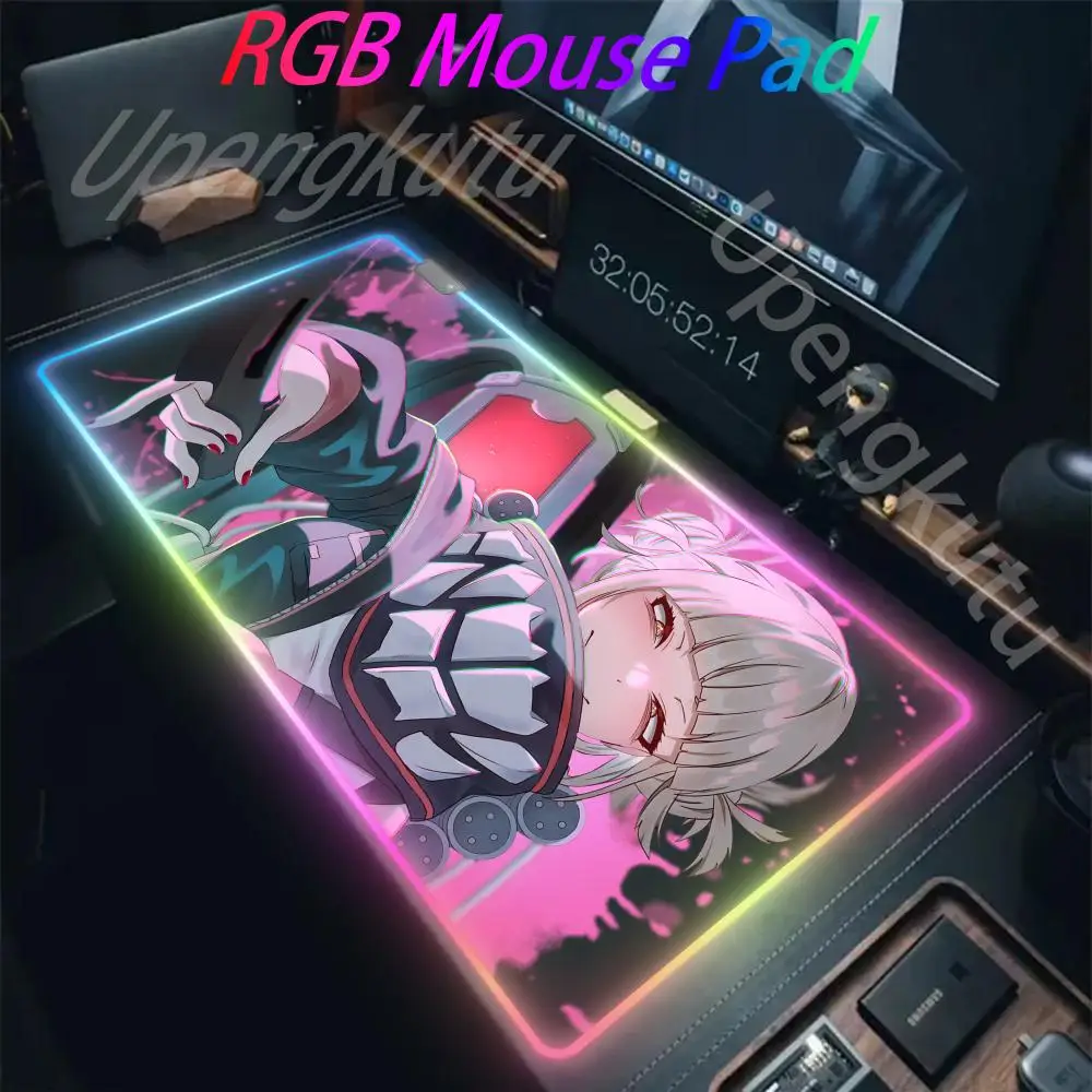 My Hero Himiko Toga RGB Pc Gamer Keyboard Mouse Pad Mousepad LED Glowing Mouse Mats Rubber Gaming Computer Mausepad
