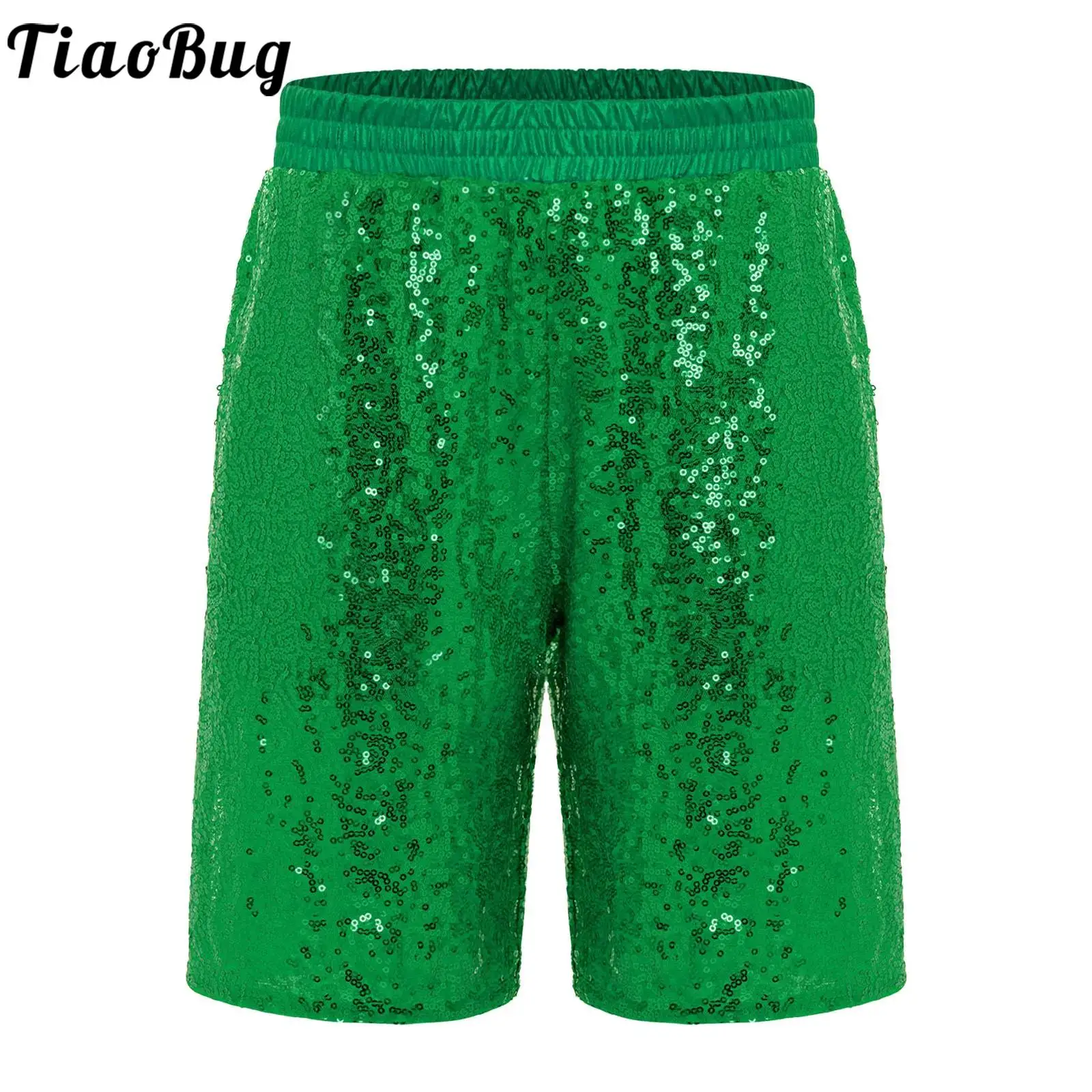 

Kids Boys 70s Disco Jazz Modern Dance Performance Costume Lining Shiny Sequins Shorts Elastic Waistband Pockets Dance Shorts