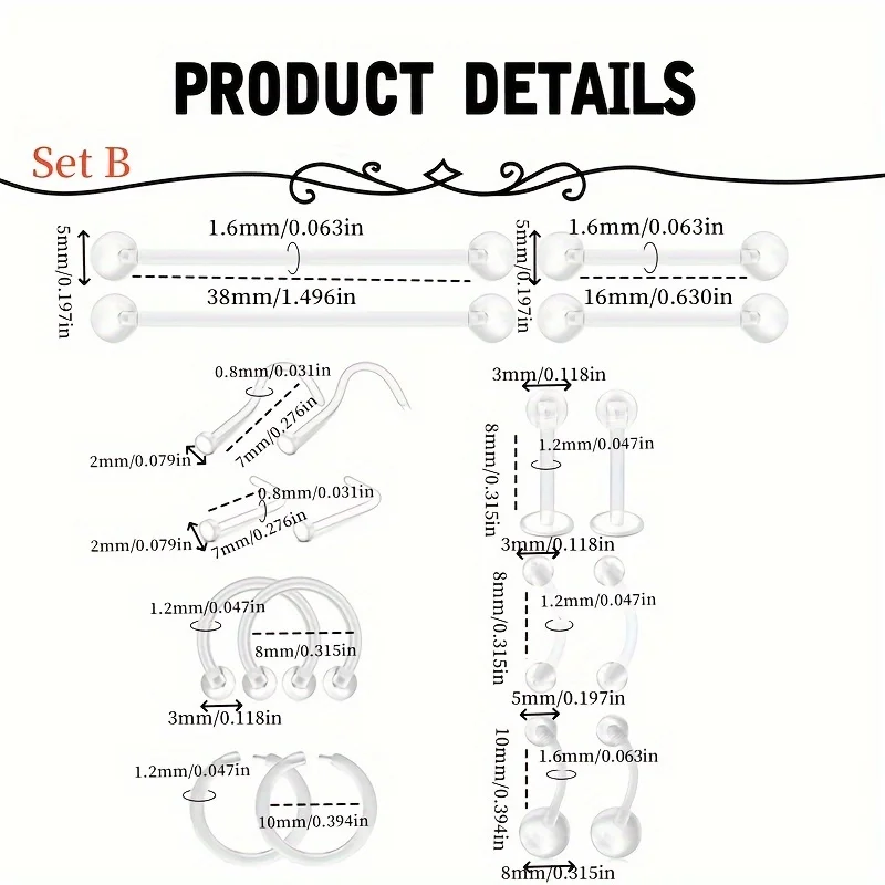 4 قطعة من البلاستيك الصناعية الحديد الحاجب الشفة والأنف خاتم الاكريليك السرة غضروف شفاف دوامة هوب ثقب الجسم