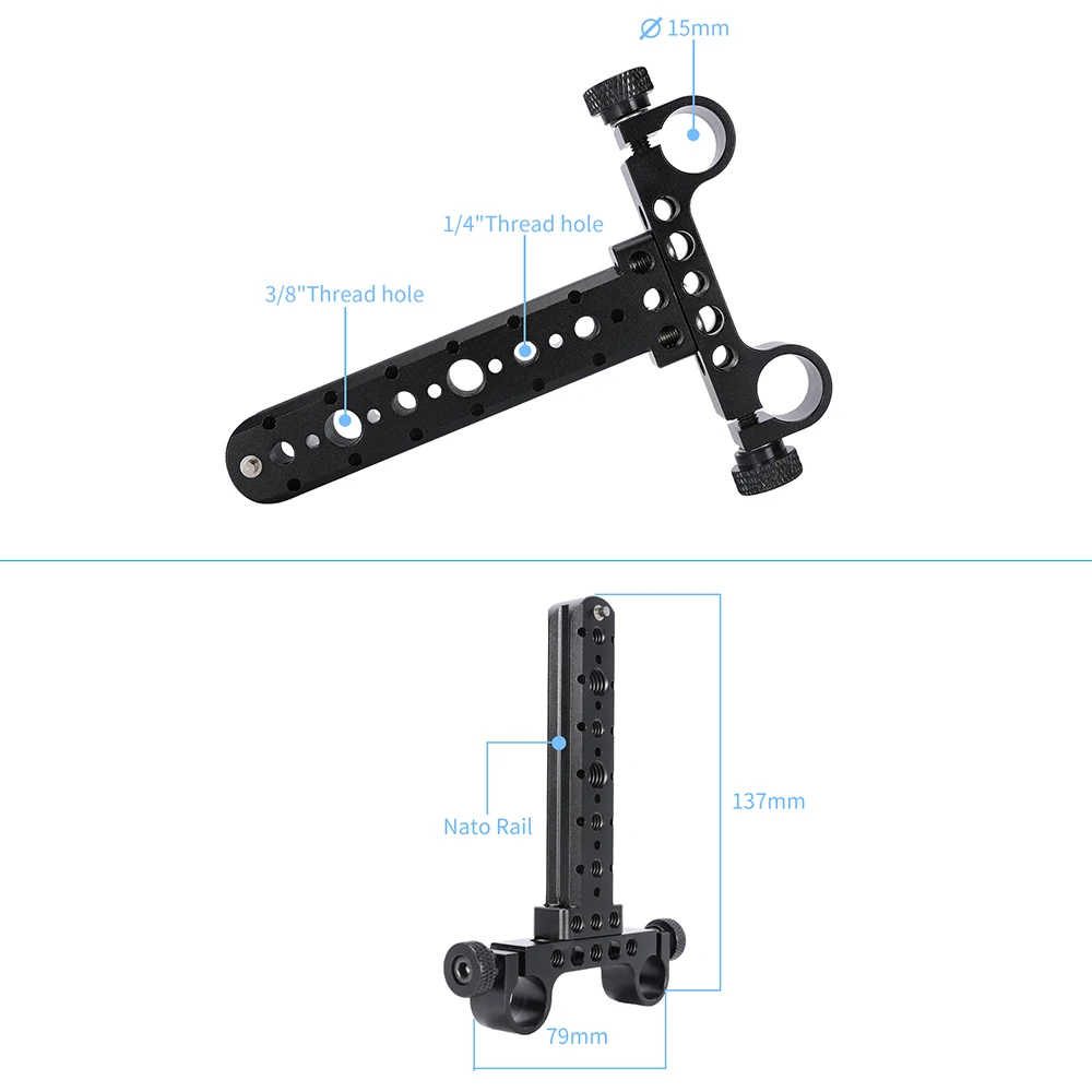 NICEYRIG Nato Rail with 15MM Dual Rod Clamp and 1/4 & 3/8 Arri Locating Holes for Camera Accessories Extension - view 2