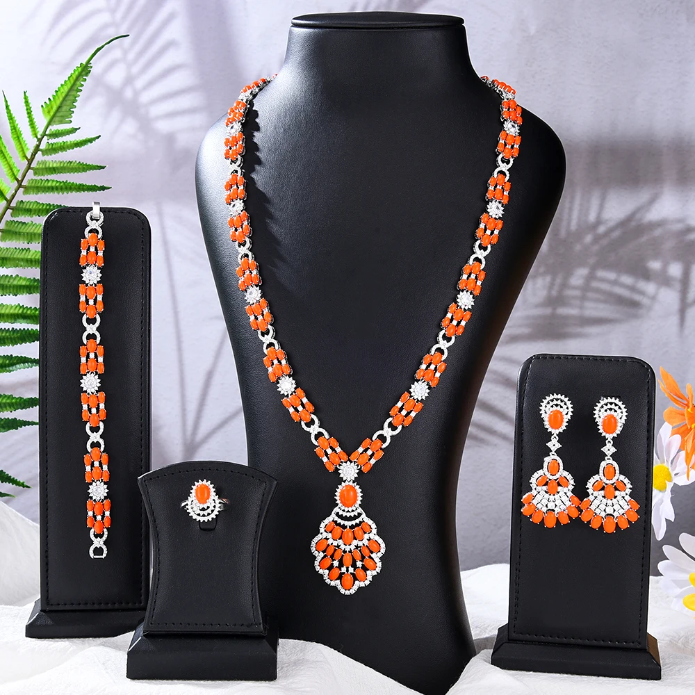

GODKI New Fashion Turquoise UAE Dubai Bridal Jewelry Set For Women Wedding Party Nigerian African Necklace Earring Set