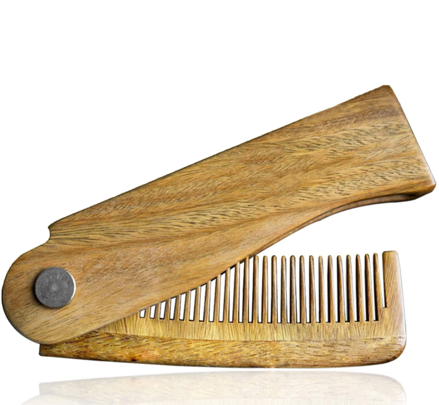 New High Quality Wooden Beard Comb for Men Support Custom Logo Green Sandalwood Folding Beard Comb Man's Shaving Style Tools