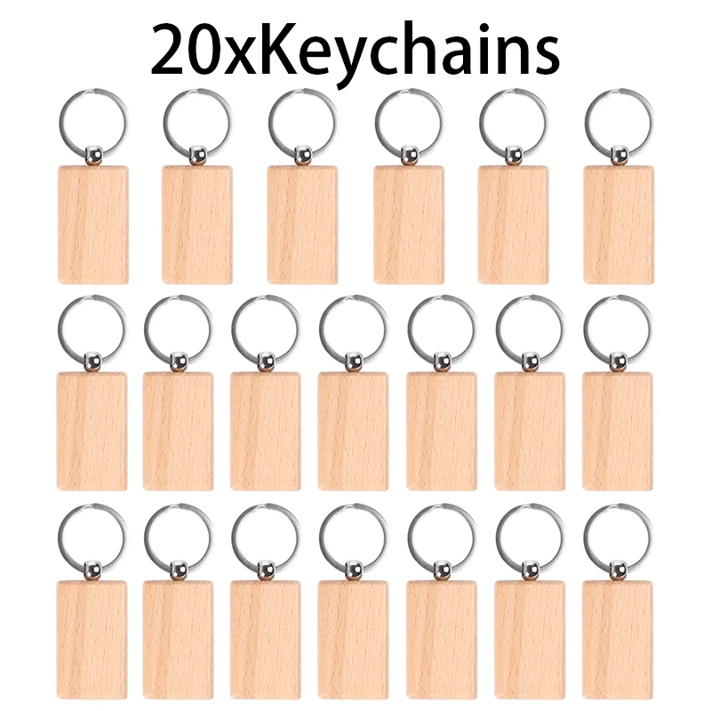 

20Pcs Rectangle Blank Wooden Key Chain Wood Blanks for Keychains