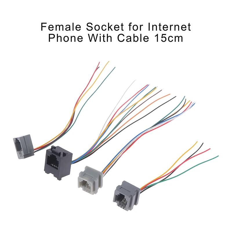 5PCS 616E 623k 616M 641D RJ11\RJ12\RJ45 Female Socket for Internet Phone With Cable 15cm