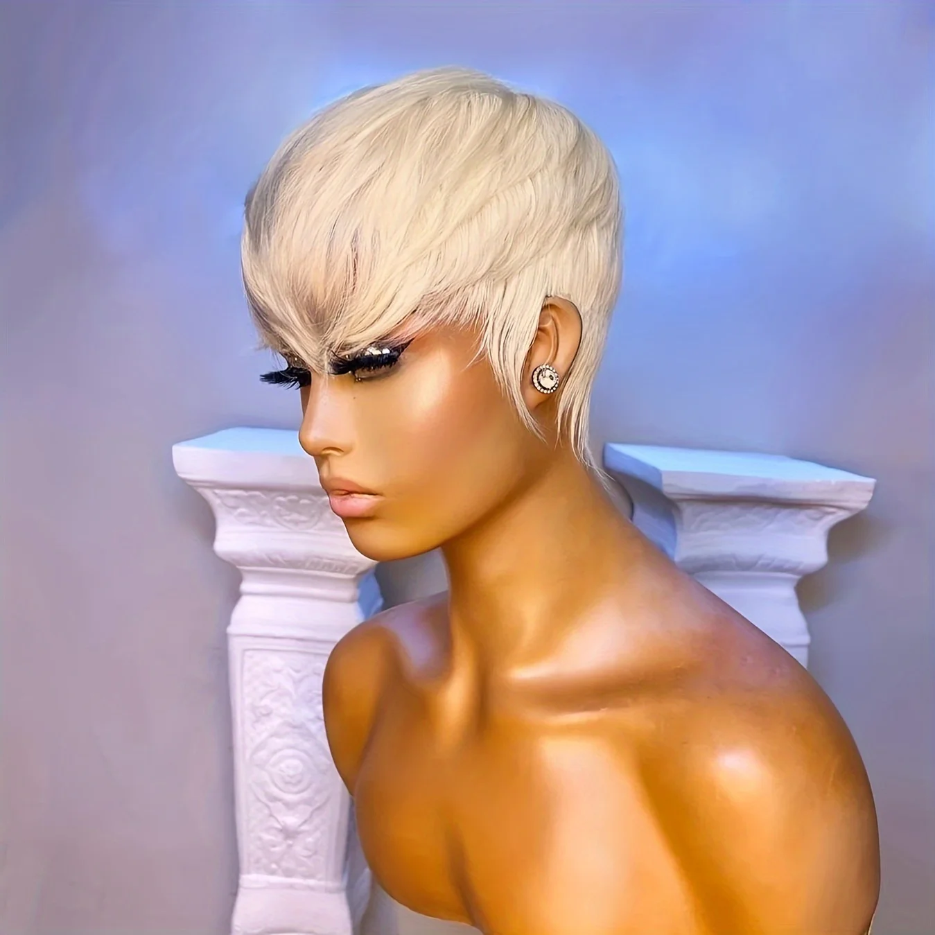 613 Blonde Wigs Short Cut Bob Human Hair Wigs With Bangs For Women 100% Human Hair Wig Full Machine Made Pixie Cut Wig image 4