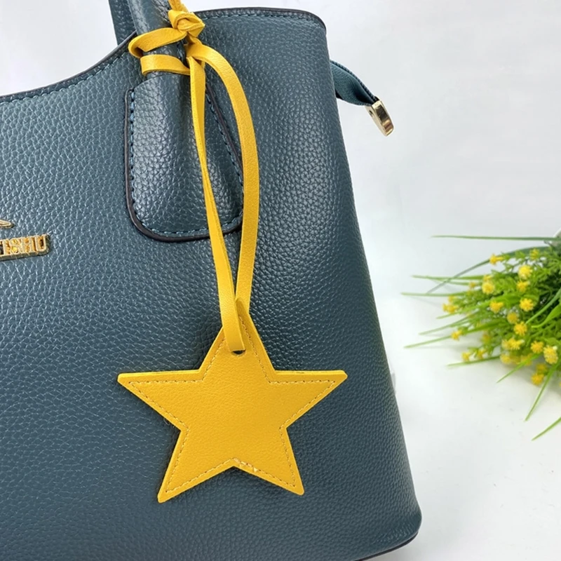 Five Pointed Star Leather Pendant Keychain Stylish Key Rings Five-pointed Star Luggage Tag Purse Decoration for Ladies