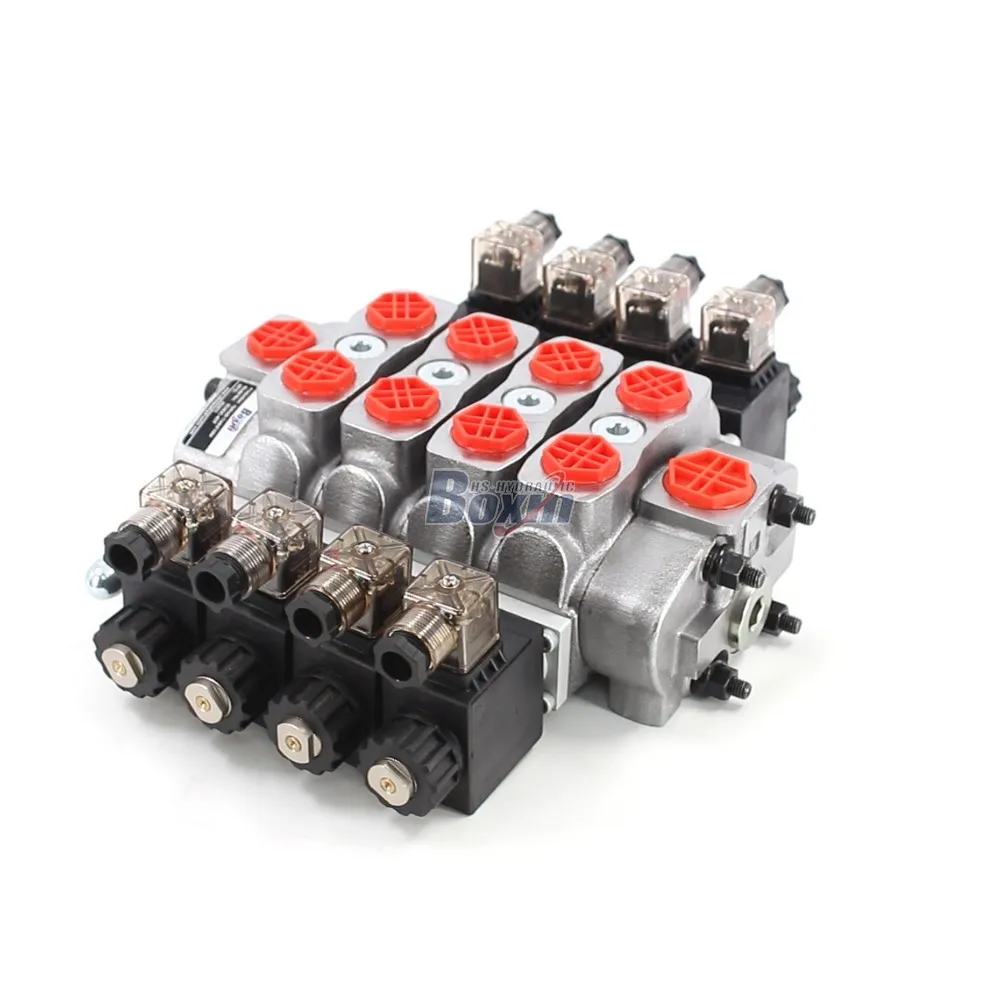 SD8 4 Spool Solenoid Sectional Directional Valve, 90 L/min 200 bar, G1/2 Inlet G3/4 Outlet - Hydraulic Manufacturer