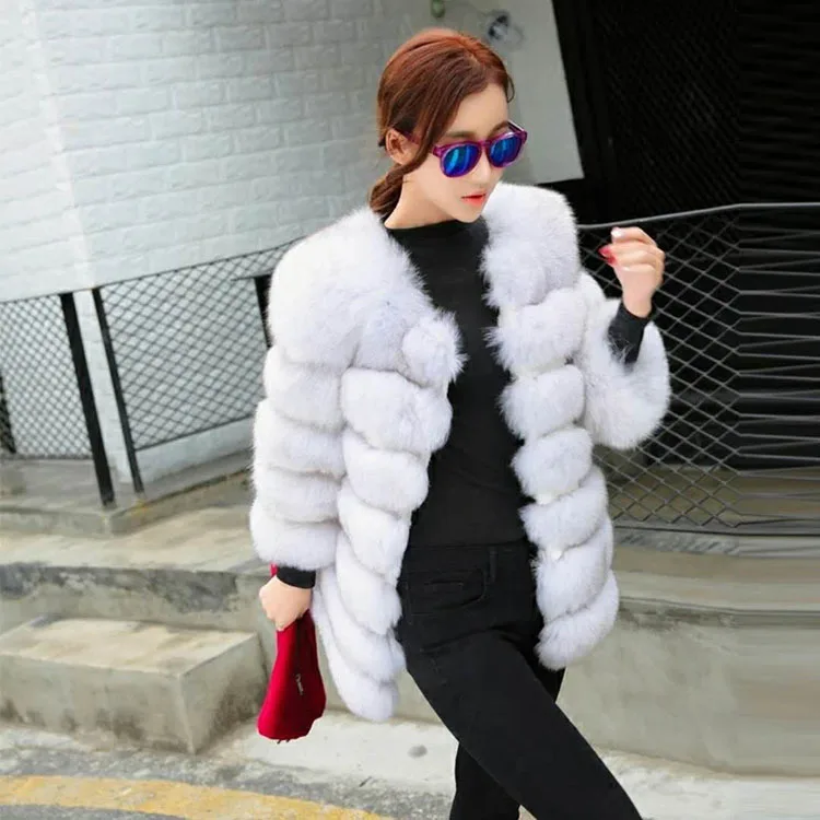 2021 new factory direct sales Korean version of medium and long fox fur jacket spliced fur Haining fur jacket