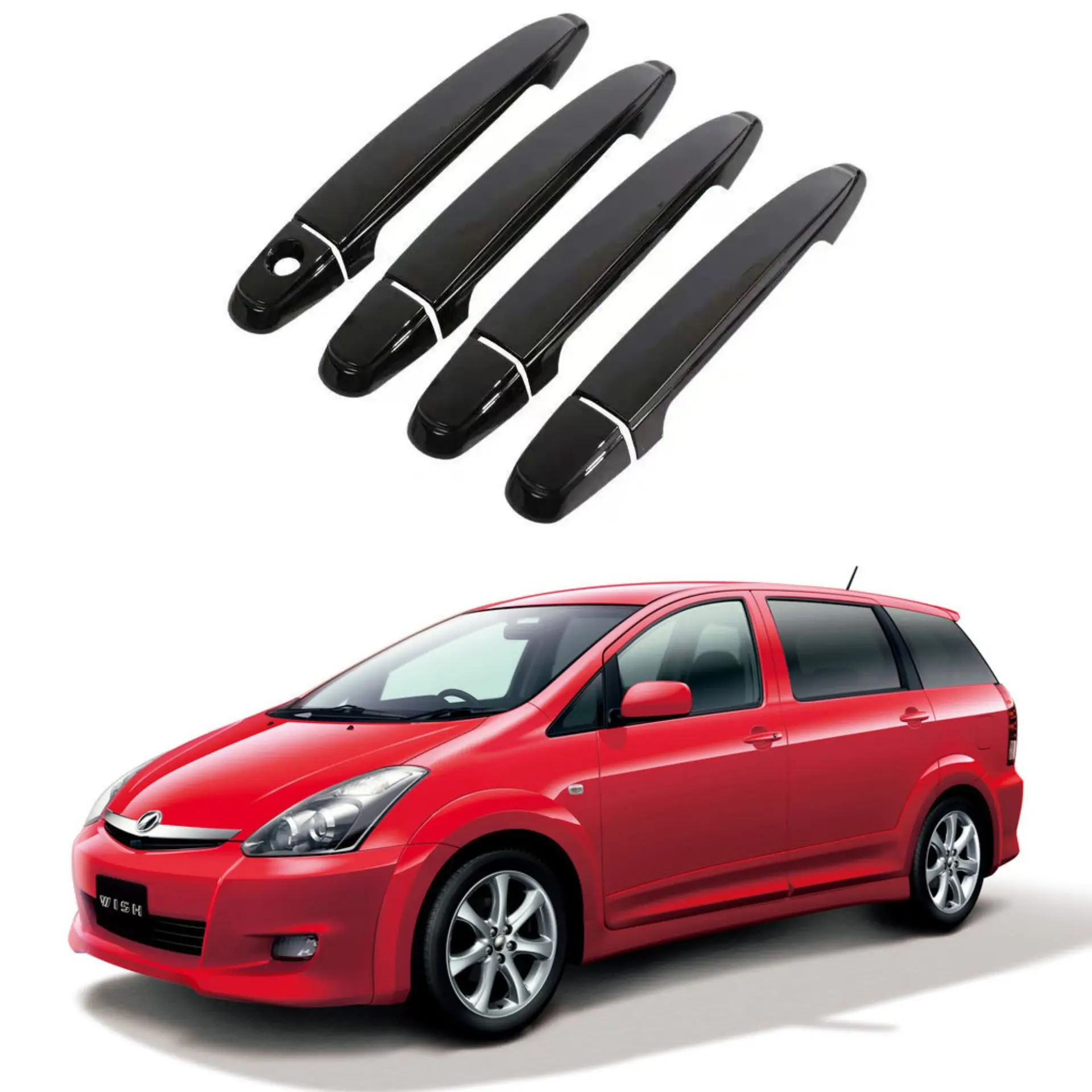 

for the 03-08 Toyota WISH Little Overlord with carbon fiber patterned door handles and glossy black door bowl decorations