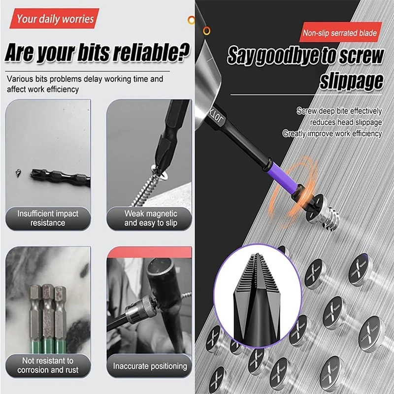 High Hardness and Strong Magnetic Bit, 6Pcs Anti-Slip and Shock-Proof Bits with Screwdriver Bits, Magnetic Bit Kit