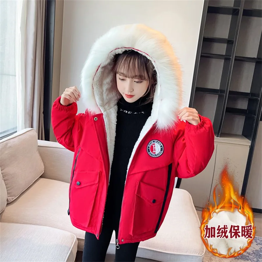 5-14 Years Teen Girls Winter Jacket Plus Velvet Warm Kids Windbreaker Coat For Girls Fur Collar Hooded Parkas Children Outerwear