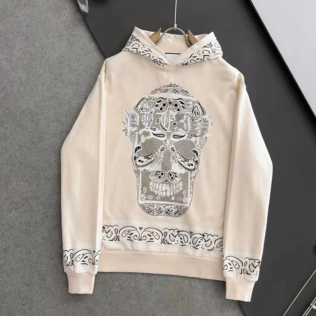 AlexPlein Rhinestones Skulls Tracksuits 100%Cotton Streetwear Couple Hoody Men\'s Clothing Fashion 2024 Winter Diamond